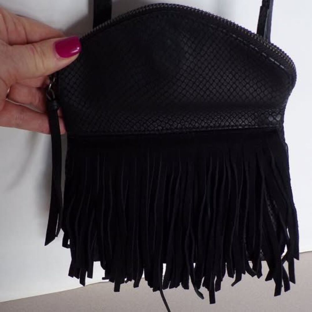 Harley-Davidson Black Leather Fringe Crossbody Purse - Picture 3 of 6